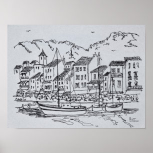 Poster Bateaux à voile dans le port Cassis, France