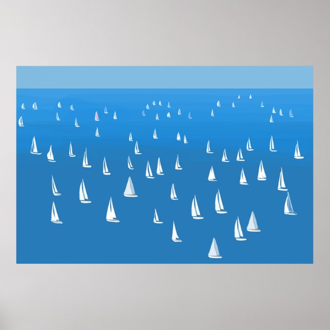 Poster Bateaux à voile en mer bleu profond - Regatta Bate (Devant)