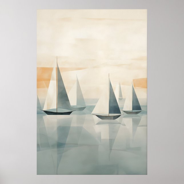 Poster Bateaux Abstraits sur Mer Sérène - Art Nautique Mo (Devant)