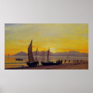 Poster Bateaux au bord du soleil couchant, Albert Biersta