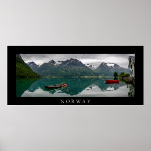 Poster Bateaux avec réflexion en Norvège panthère noir