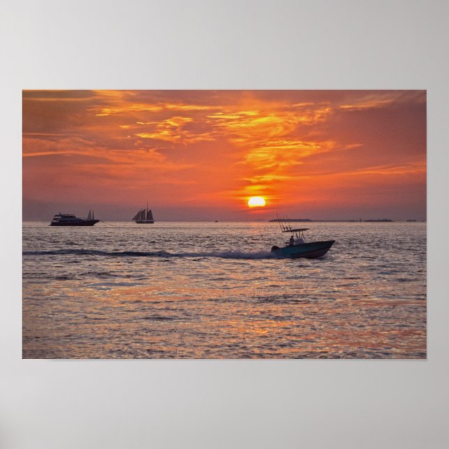 Poster Bateaux, coucher de soleil à Key West, Floride (Devant)