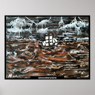 Poster Bateaux dans une peinture de tempête par Alfred Fo