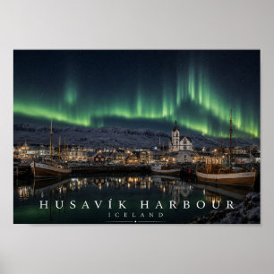 Poster Bateaux de la baie de Húsavík Islande A4