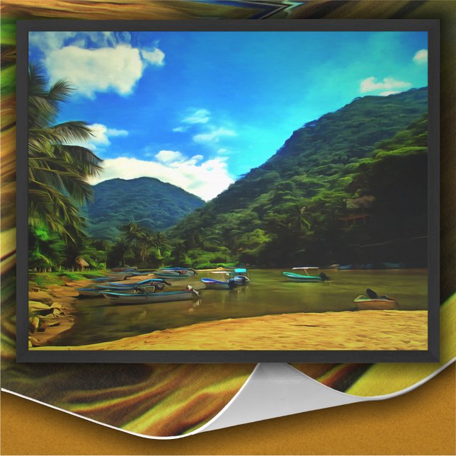 Poster Bateaux de pêche de la rivière Mismaloya 0344 Art  (Créateur téléchargé)