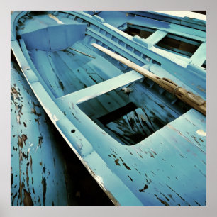 Poster Bateaux de pêche en bois rustique peint en bleu