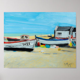 Poster Bateaux de pêche et cabines de plage d'Aldeburgh