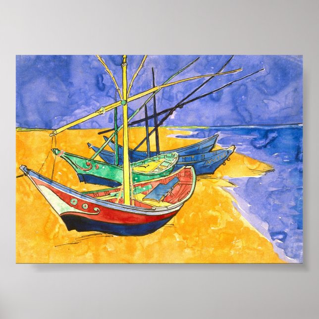 Poster Bateaux De Pêche Plage Saintes-Maries Van Gogh Fin (Devant)