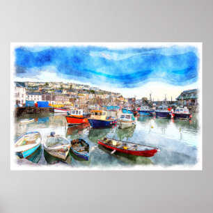 Poster Bateaux de pêche - Port de Mevagissey, Cornwall, R