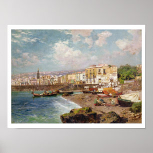 Poster Bateaux de pêche sur la plage à Marinella, Naples