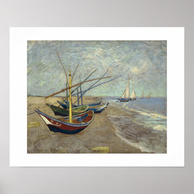 Poster Bateaux de pêche sur la plage à Saintes-Maries -18 (Devant)