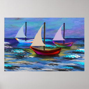 Poster Bateaux en mer accrochés à la tapisserie
