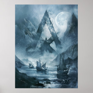 Poster Bateaux viking de noix Samhain Halloween nordique
