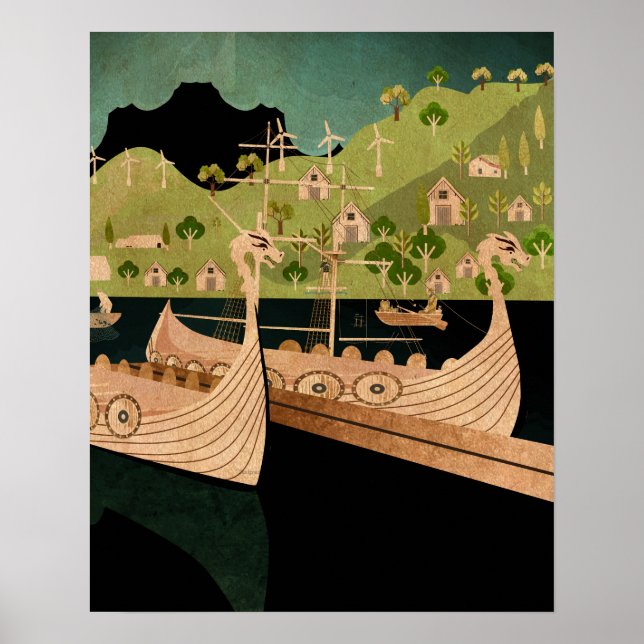 Poster Bateaux viking Norvège (Devant)