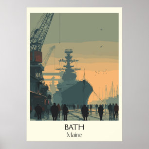 Poster Bath Maine Vintage Shipyard City Travel Art