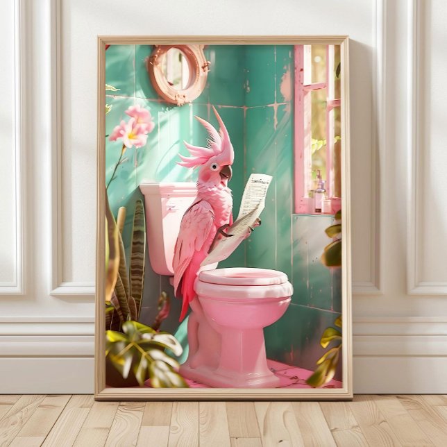 Poster Bathroom Cockatoo on Toilet Print, Bathroom Decor  (Créateur téléchargé)