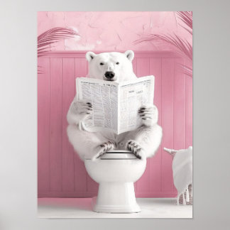 Poster Bathroom Polar Bear Print Polar Bear on Toilet Fun