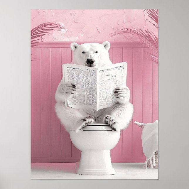 Poster Bathroom Polar Bear Print Polar Bear on Toilet Fun (Devant)