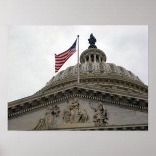 Poster Bâtiment de capitol des USA avec le drapeau