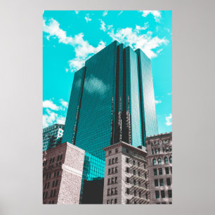 POSTER BÂTIMENT DE MUR DE RIDEAU BLEU SOUS LES CIEUX TURQ