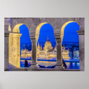 Poster Bâtiment du Parlement hongrois au crépuscule