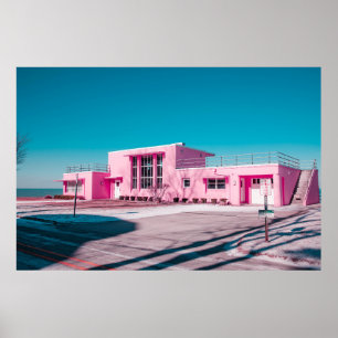 Poster Bâtiment en béton rose dans un ciel bleu clair