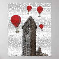 Bâtiment en fer plat et ballons rouges à air chaud