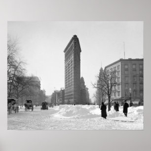 Poster Bâtiment Flatiron, scène hivernale, 1905. Vintage