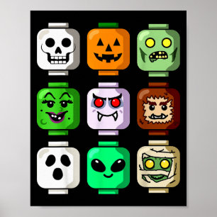 Poster Bâtiment Halloween Brique Tête Citrouille Fantôme