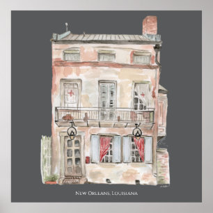Poster Bâtiment historique Nouvelle-Orléans Aquarelle