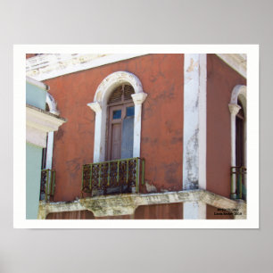 Poster Bâtiment rouge dans le Vieux San Juan, Porto Rico