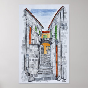 Poster Bâtiments en granit, Sartene   Corse, France