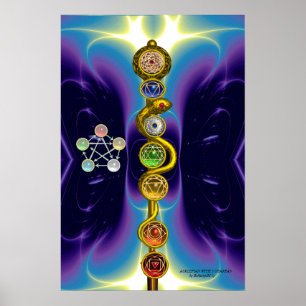 POSTER BÂTON D'ASCLEPIUS 7 CHAKRAS, YOGA, ÉNERGIE SPIRITU