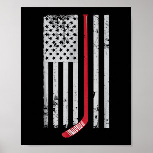 Poster Bâton de hockey rouge drapeau américain Hockey USA