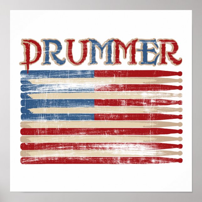 Poster Bâton en tambour éteint États-Unis Drapeau Batteur (Devant)