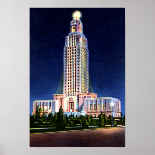 Poster Baton Rouge Louisiana State Capitol la nuit
