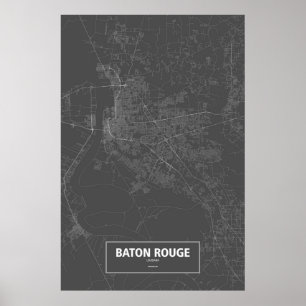 Poster Baton Rouge, Louisiane (blanc sur noir)
