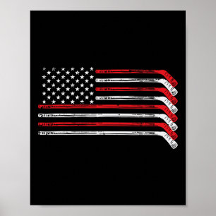 Poster Bâtons de hockey sur glace Drapeau américain Joueu