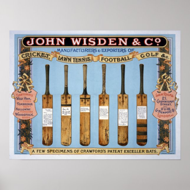 Poster Bats de cricket Wisden, 1895 (Devant)