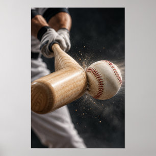 Poster Batte de baseball et balle Impact Gros Plan Mur Sp