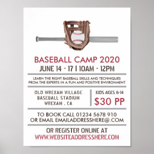 Poster Batte et engrenage de baseball en argent, camp de 