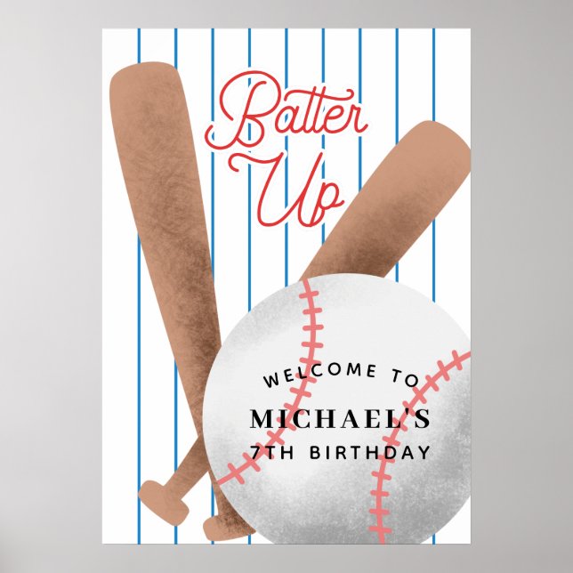 Poster Batte Up Baseball Thème Anniversaire Bienvenue (Devant)