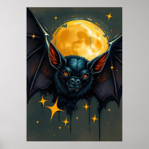 Poster Batterie et Pleine lune de minuit - Art animal néo