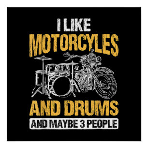 Poster Batteur Batterie J'Aime Les Motos Et Les Tambours