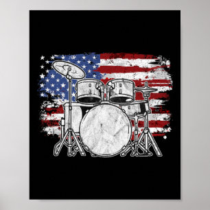 Poster Batteur Batterie Usa Drapeau Américain 4 Juillet