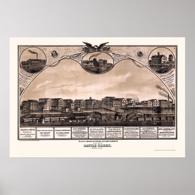 Poster Battle Creek, MI Carte panoramique - 1869 (Devant)