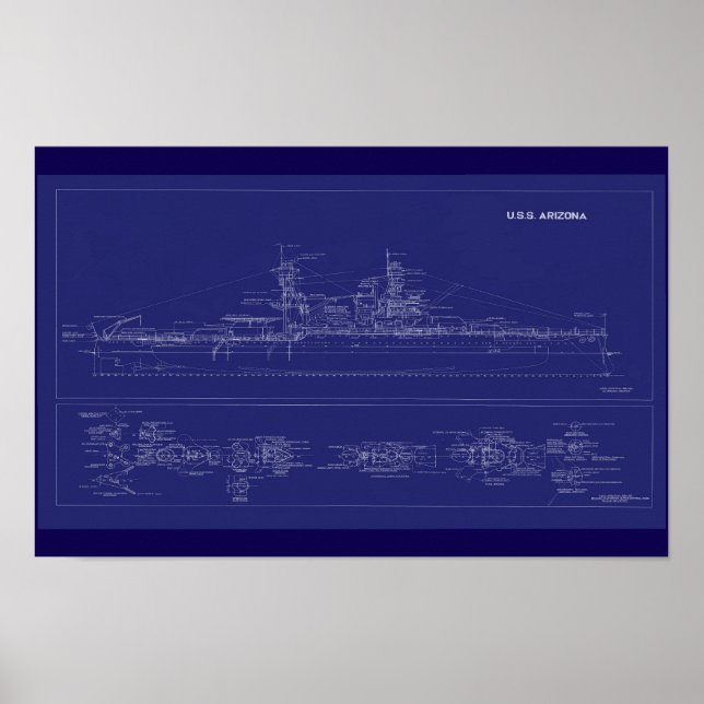 Poster Battleship USS Arizona Blueprint (Devant)