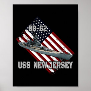 Poster Battleship Uss New Jersey Bb-62 &amp; Combat Warsh