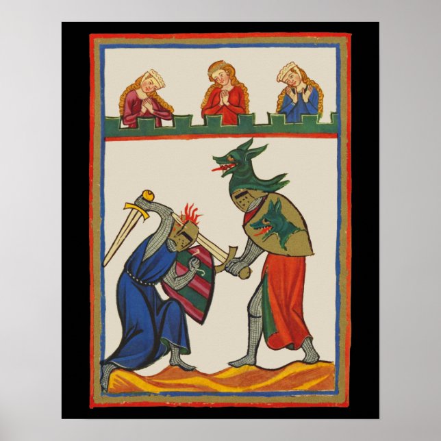 Poster Battre Les Chevaliers À Un Tournoi, 14e Siècle (Devant)