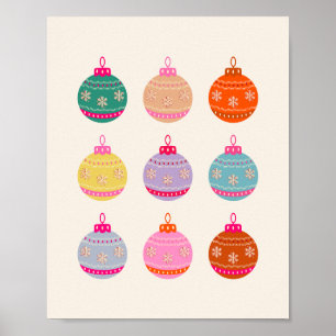 Poster Baubles de Noël colorés rétro